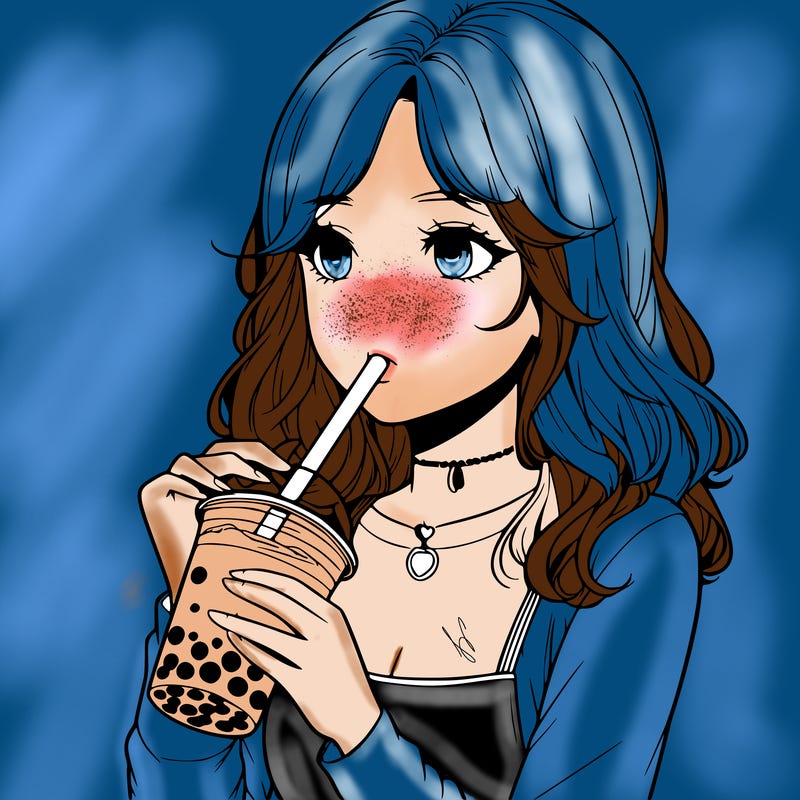 realistic girl drinking boba tea