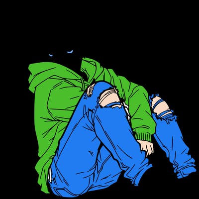 a male hoddie ripped jeans messy hair anime