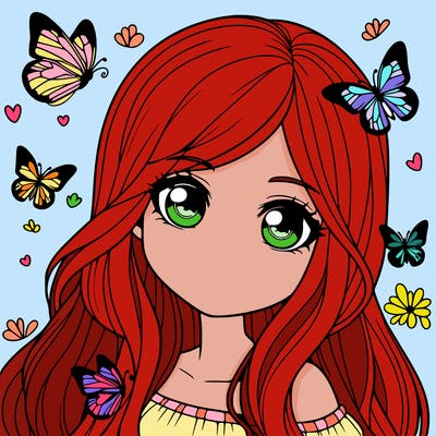 realistic girl with butterflies around her
