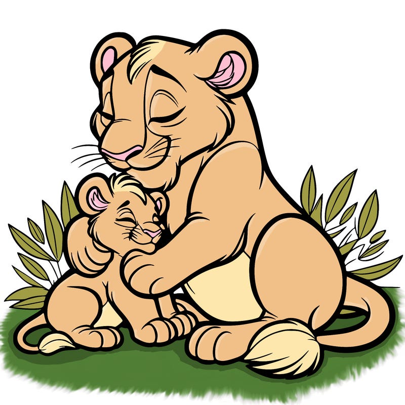 lioness cuddling her cub