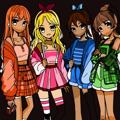teen manga girls group of 4