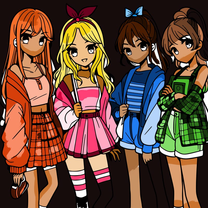 teen manga girls group of 4