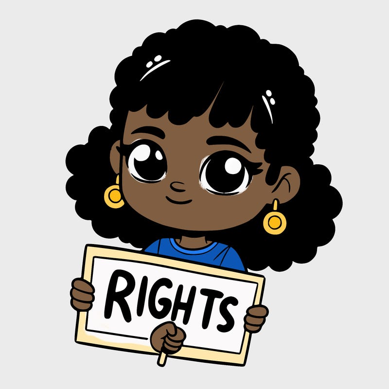 black girl holding a rights sign