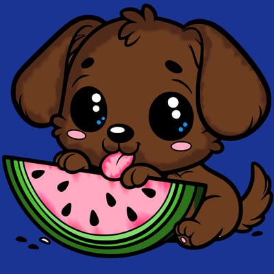 puppy eating watermelon