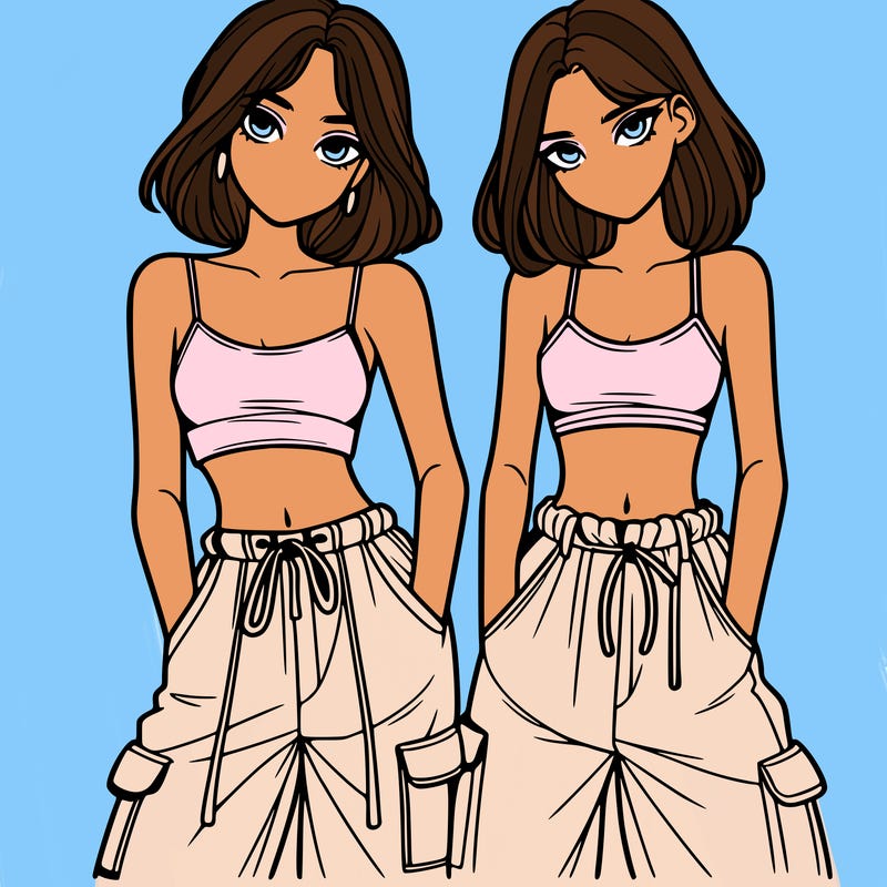 two girls with crop top with baggy pants