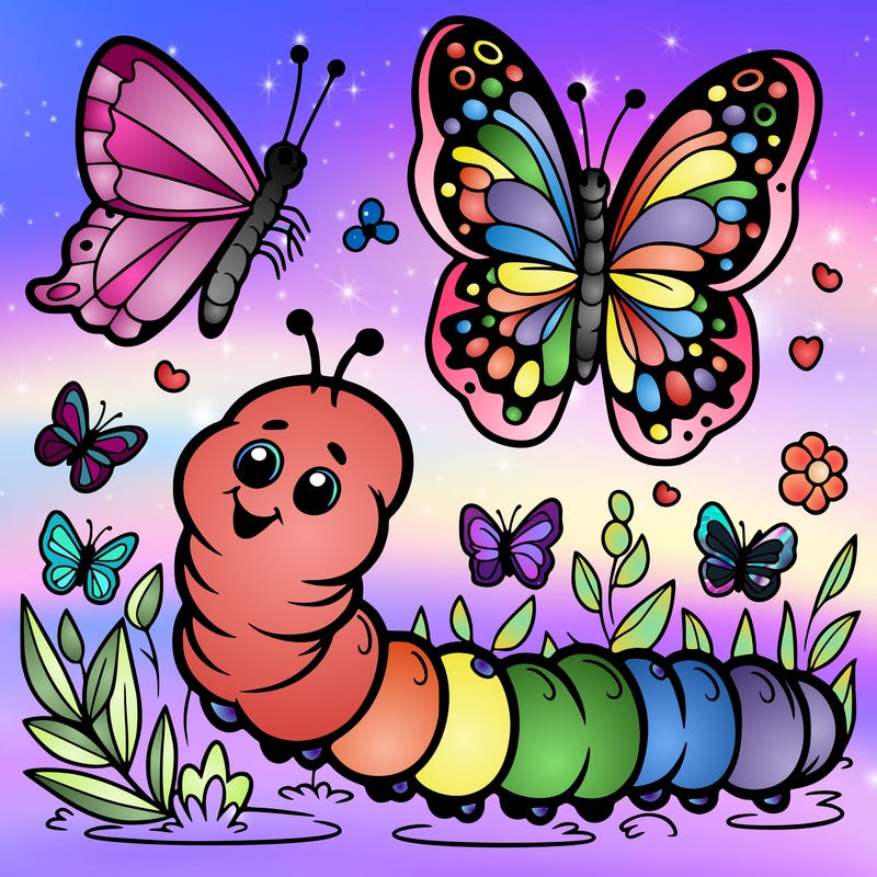 caterpillar alongside butterflies