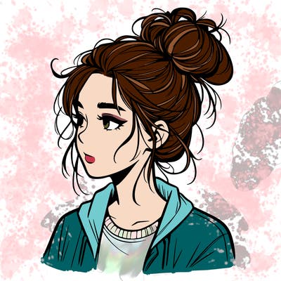 realistic teenage girl with a messy bun
