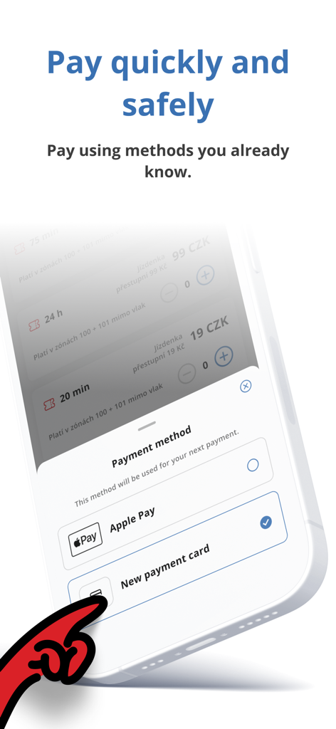 DPMBinfo - DPMBinfo mobile app payment screen showing Apple Pay and credit card options for public transit tickets.