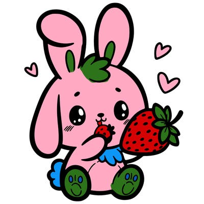 cute bunny eating a strawberry