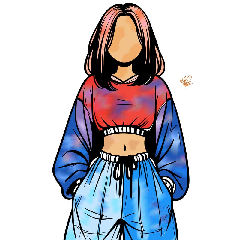 realistic girl faceless with baggy pants and a crop top