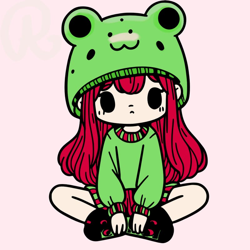 a girl wearing a frog hat and some frog socks