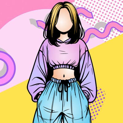 realistic girl faceless with baggy pants and a crop top