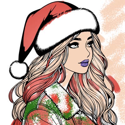 realistic girl in santa hat