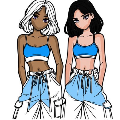 two girls with crop top with baggy pants