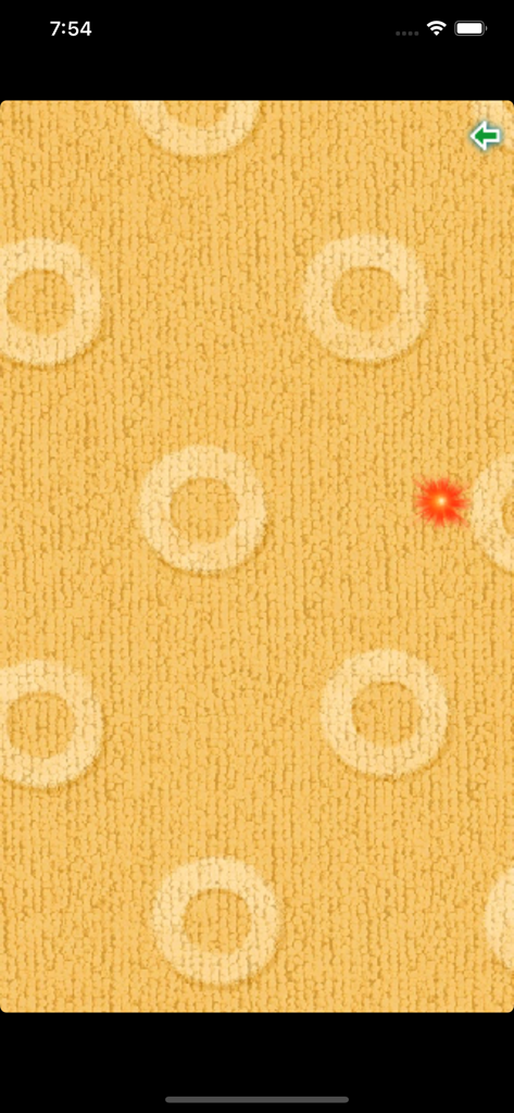 Play, Cat, Play - A red laser pointer dot on a yellow patterned carpet in the Play Cat Play mobile game