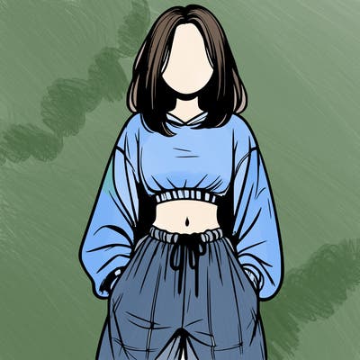 realistic girl faceless with baggy pants and a crop top