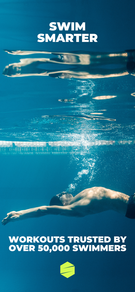Male swimmer gliding underwater in a pool with the text Swim Smarter