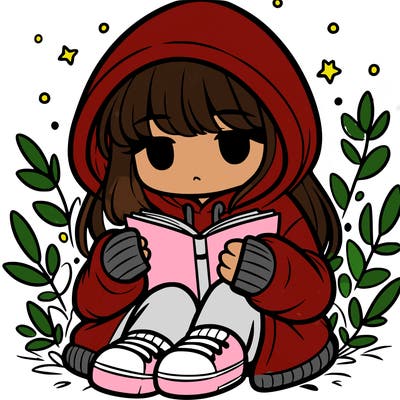 girl in oversized hoodie reading a book