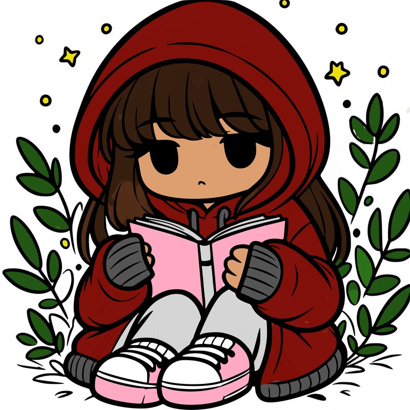 girl in oversized hoodie reading a book