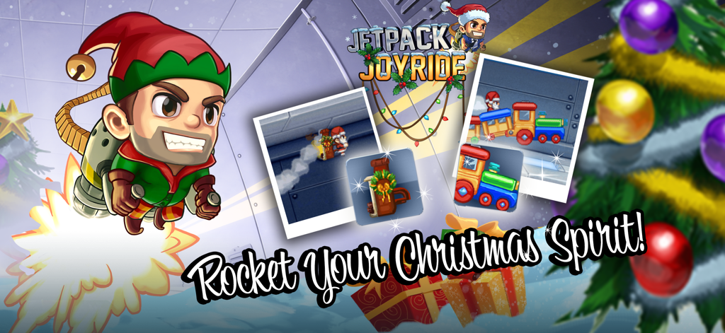 Immagine promozionale di Jetpack Joyride per il Natale con Barry Steakfries in costume da elfo