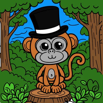 monkey with top hat in a forest