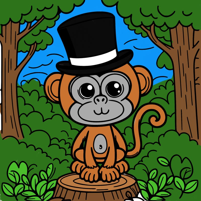 monkey with top hat in a forest