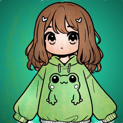 girl wearing frogging sweatshirt