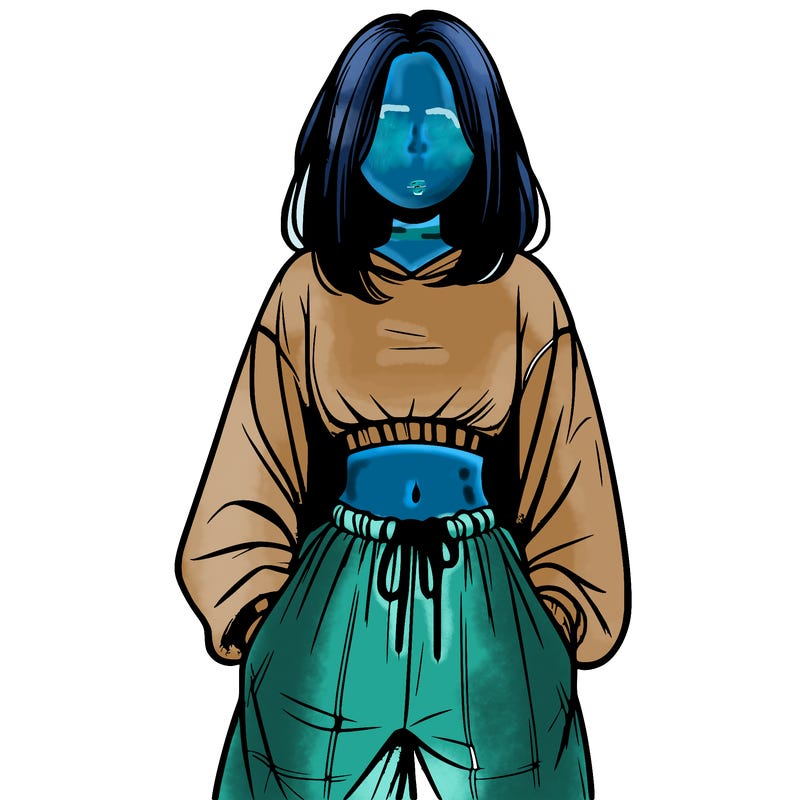 realistic girl faceless with baggy pants and a crop top