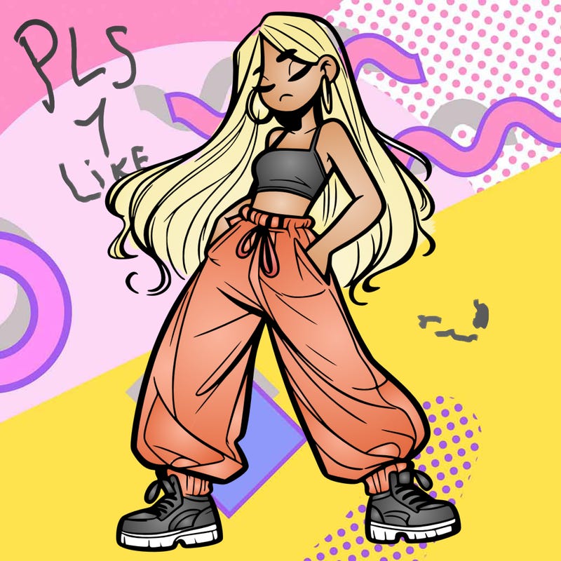 girl in baggy pants crop top and long hair
