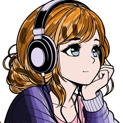 a realistic girl listening to music