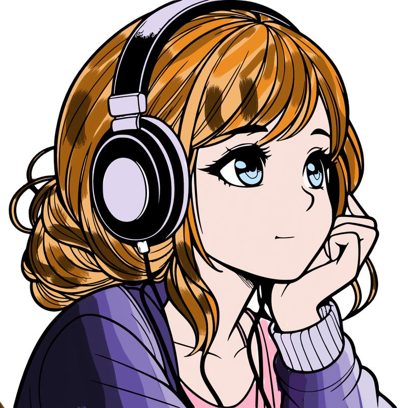a realistic girl listening to music