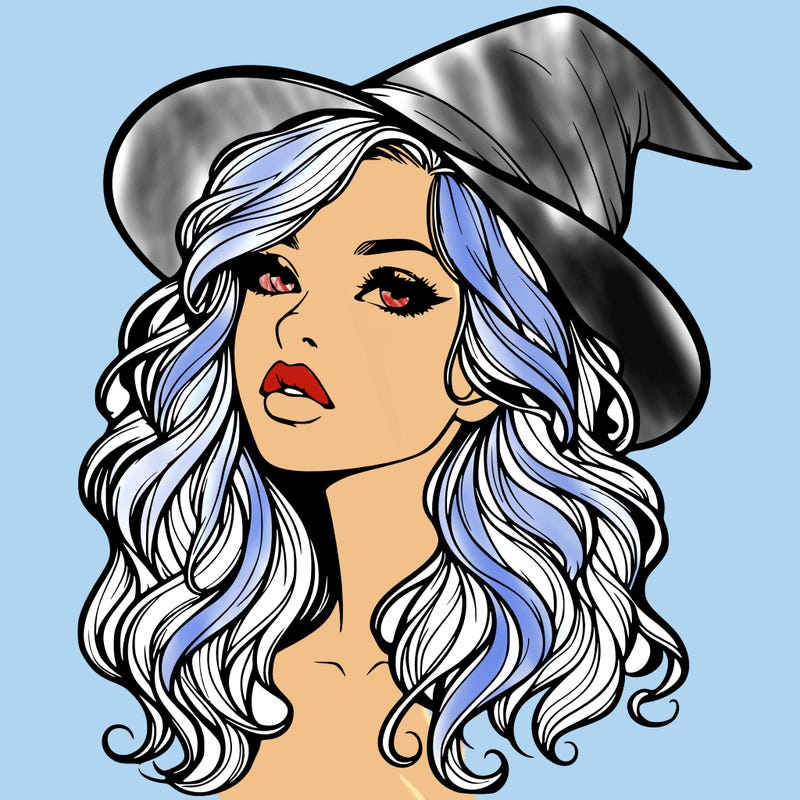realistic witch girl with wavy hair and lips