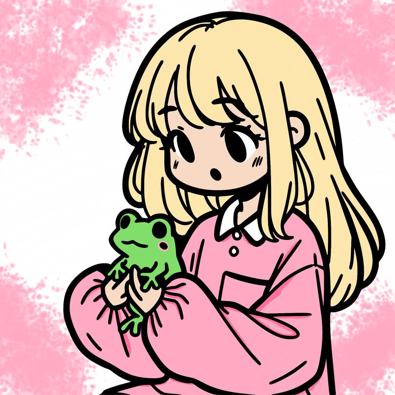 girl with long hair and a oversized shirt. and she is holding a frog
