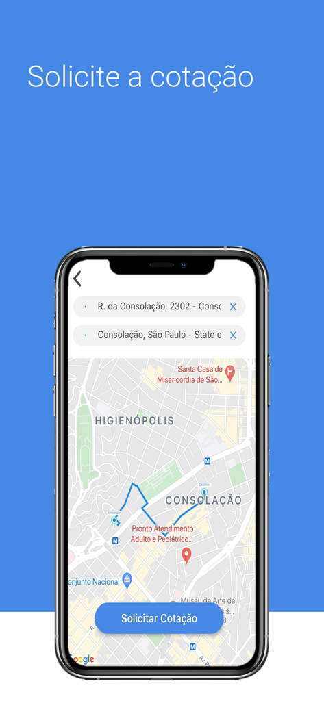 Tripee mobile App-Oberfläche mit einer Stadtkarte und einer Schaltfläche zur Anforderung eines Transportangebots