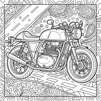 Experience the thrill of classic engineering with our Cafe Racer motorcycle coloring template. This sophisticated line art piece captures the iconic style of vintage bikes, providing a captivating coloring adventure for enthusiasts and artists alike.