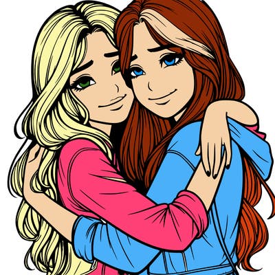 realistic girls hugging