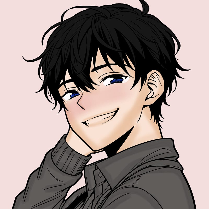 manga, boy grinning, handsome