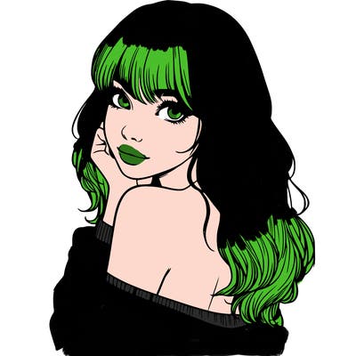 realistic girl with bangs looking over her shoulder