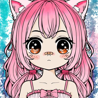 front of realistic kawaii girl with cat ears and tail