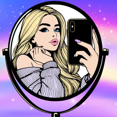 realistic girl taking mirror selfie beautiful