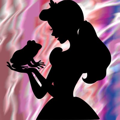 a shadow of a princess holding a frog realistic