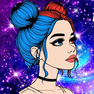 realistic girl with buns on the top of her head