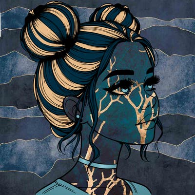 realistic girl with buns on the top of her head