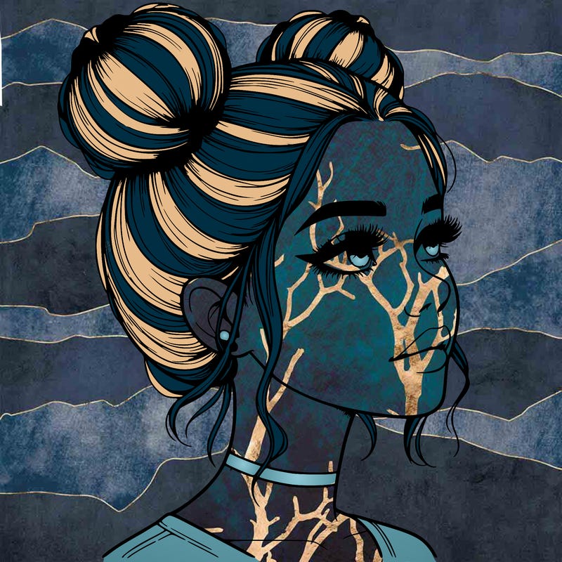 realistic girl with buns on the top of her head