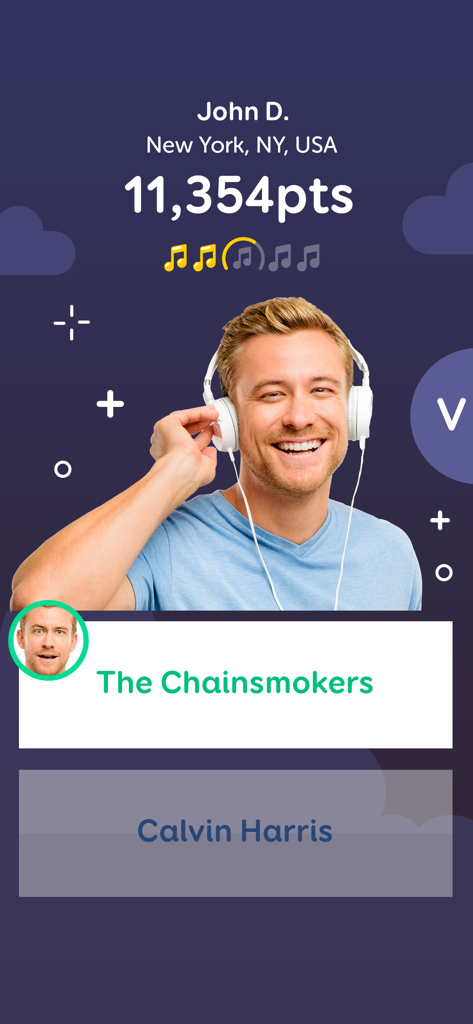 Um jogador adivinhando um artista na interface do jogo de quiz musical SongPop Classic