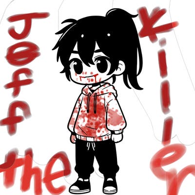 a boy with long black hair tied in a ponytail and blue eyes is dressed in a white sweatshirt and black trousers