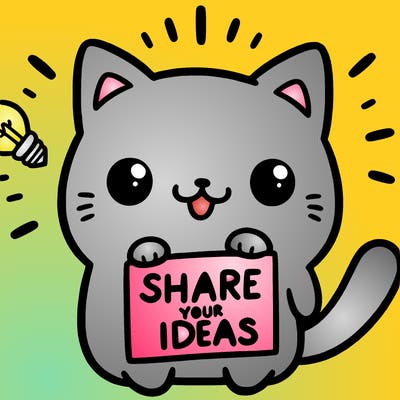 a cute cat saying share your ideas