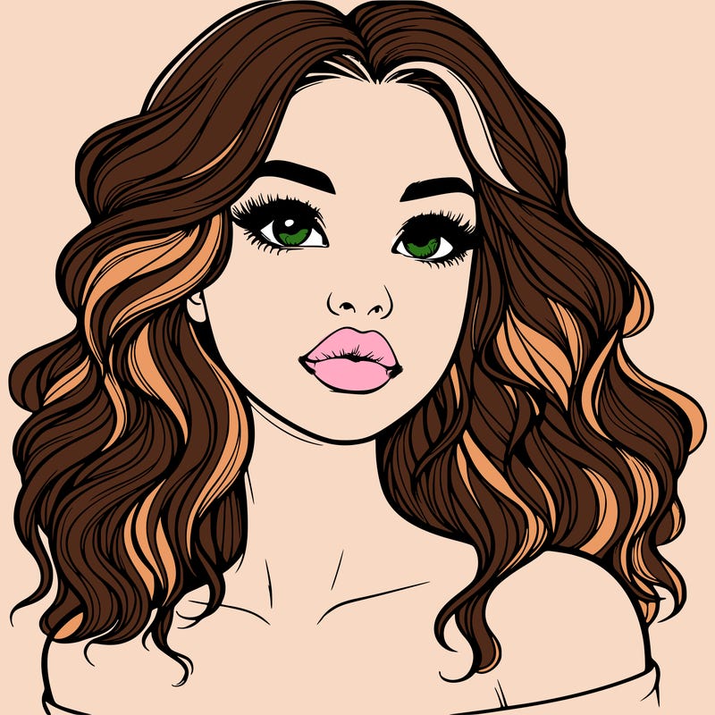realistic girl with wavy hair and lips