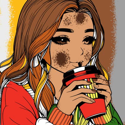 realistic girl drinking coffee