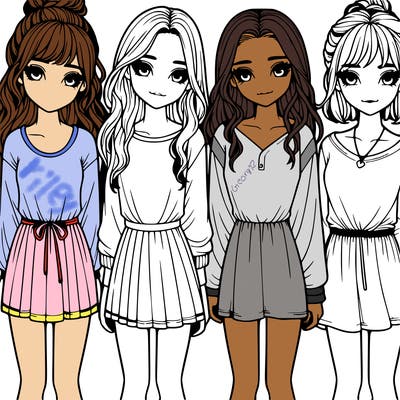 four realistic girls in a line